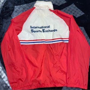 VTG Windbreaker Jacket Mens Medium Red Blue Full Zip Nylon International Sports